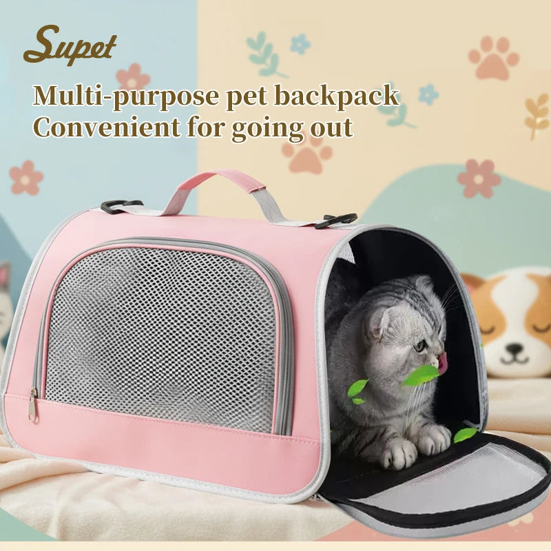 Foldable Cat Pet Carrier Backpack: Large Capacity, Portable, Breathable, for Travel and Car Outings with Your Dog or Cat