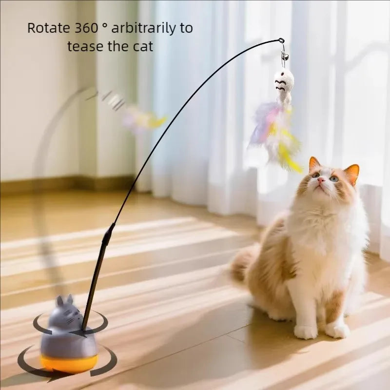 Cat Funny Cat Stick Steel Wire Long Pole Feather Cute Cat Toy Kitten Fishing Rotating Self-Pleasure Relief Pet Toy