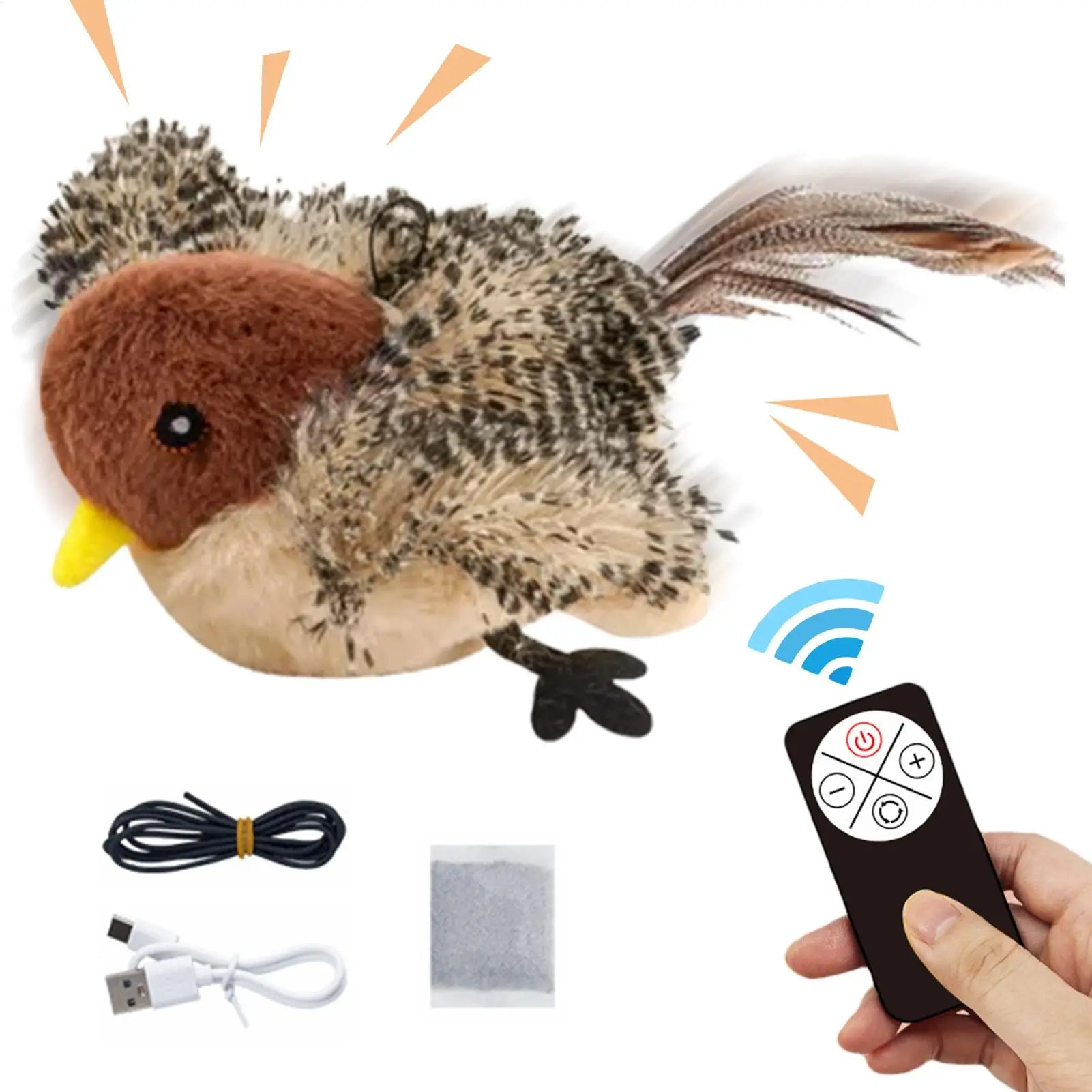USB Rechargeable Cat Toy Flapping Bird Cat Toy 3 Levels Adjustable Remote Control USB Flapping Wings Cat Toy Chirping Cat Toy