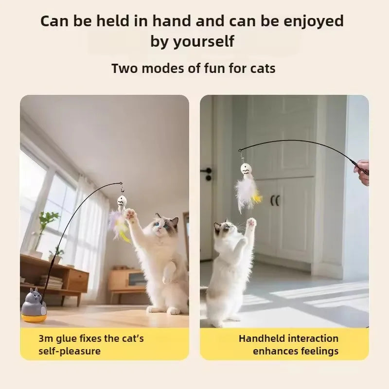 Cat Funny Cat Stick Steel Wire Long Pole Feather Cute Cat Toy Kitten Fishing Rotating Self-Pleasure Relief Pet Toy