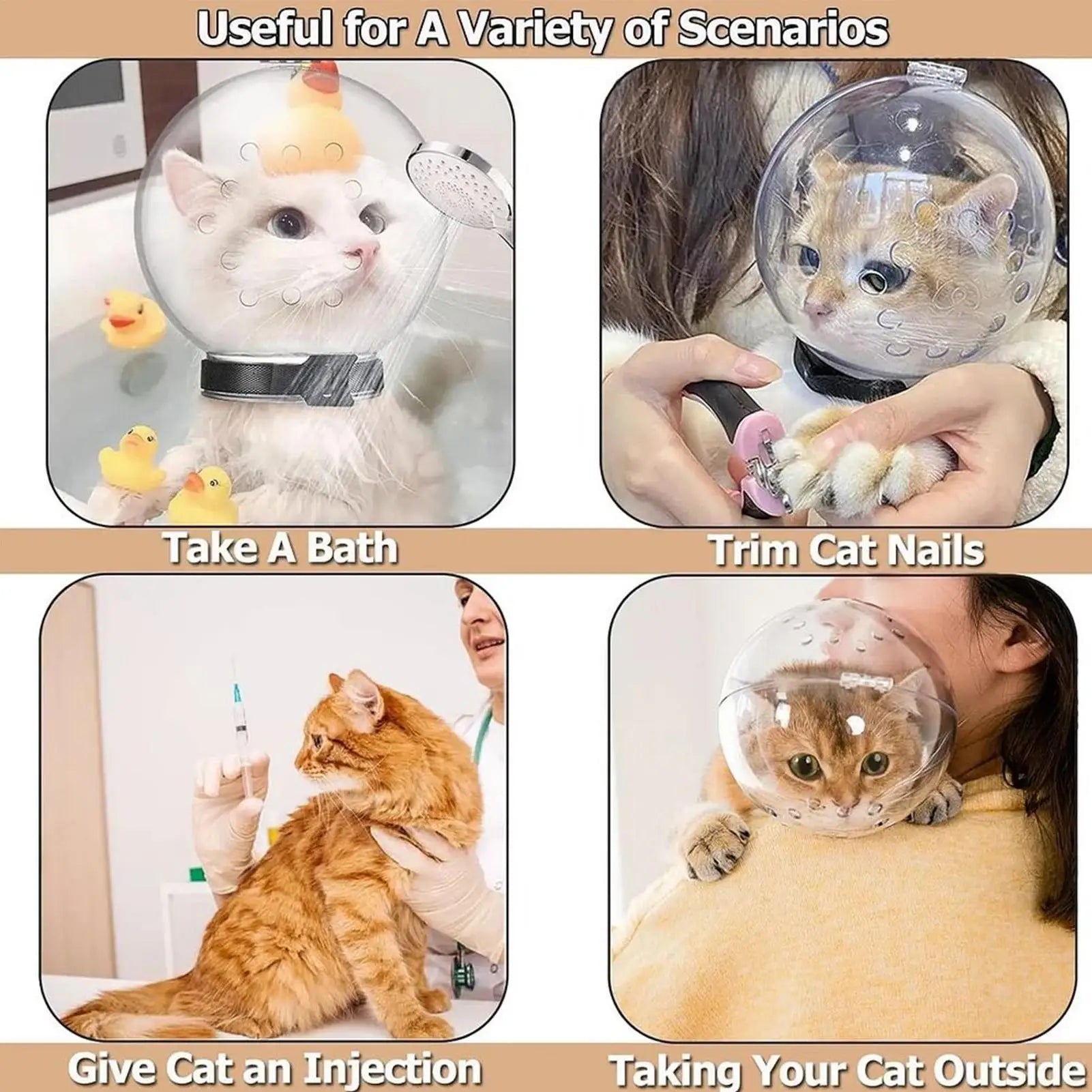 Cat Head Cover Anti-Biting Transparent Cat Hood Breathable Cat Bubble Muzzle for Pets Bathing Shedding Nail Trimming Behavior