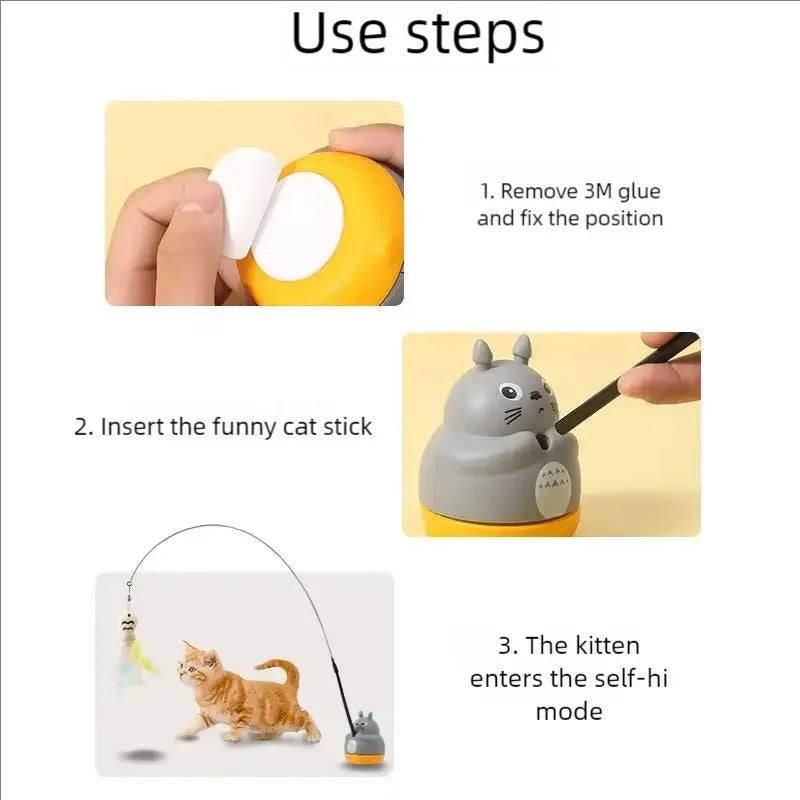 Cat Funny Cat Stick Steel Wire Long Pole Feather Cute Cat Toy Kitten Fishing Rotating Self-Pleasure Relief Pet Toy