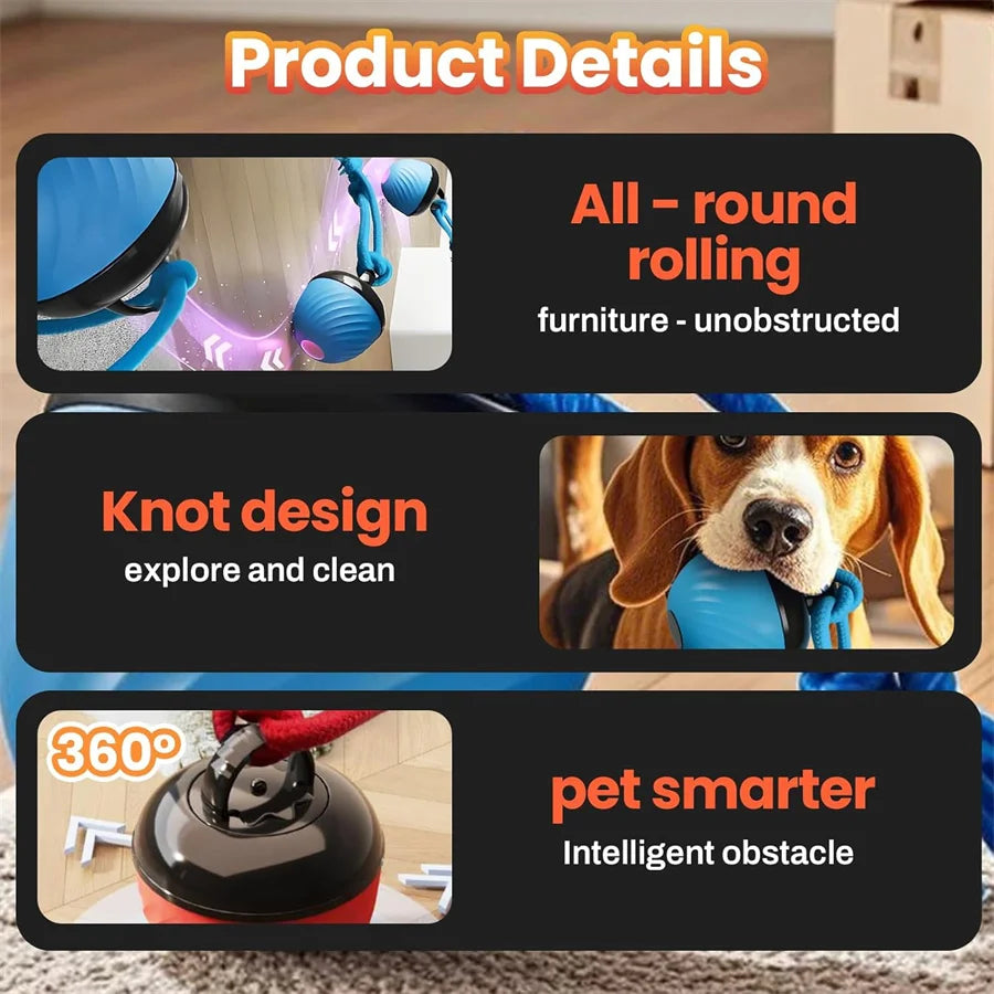 Interactive Smart Dog Balls Toys Sport Bite Resistant USB Charging Tail Rope Mobile Ball with Light Barking for Small/Medium Dog