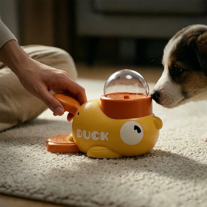 Dog 2-In-1 Interactive Toy Pet Automatic Food Treat Dispenser Cartoon Duck Design Slow Food Pet Snack Feeder for Dog Training
