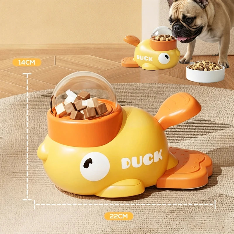 Dog 2-In-1 Interactive Toy Pet Automatic Food Treat Dispenser Cartoon Duck Design Slow Food Pet Snack Feeder for Dog Training