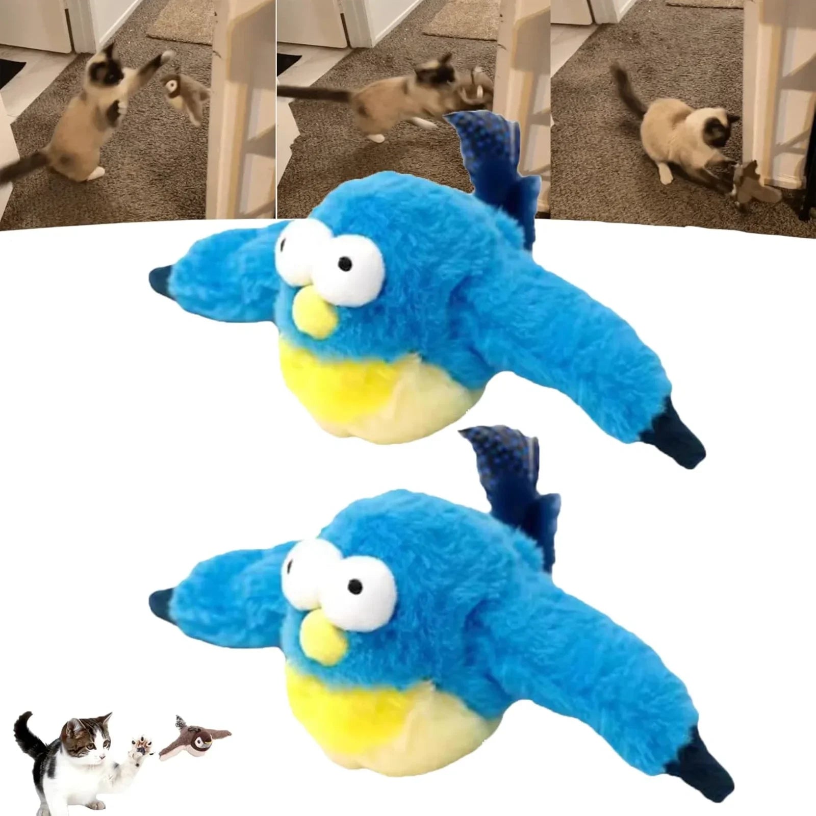Cat Toys, Flapping Wings Penguin Toys, Vivid Chirping, Simulation Bird Interactive Cat Toy for Kitten Kitty Exercise, Plush Toys