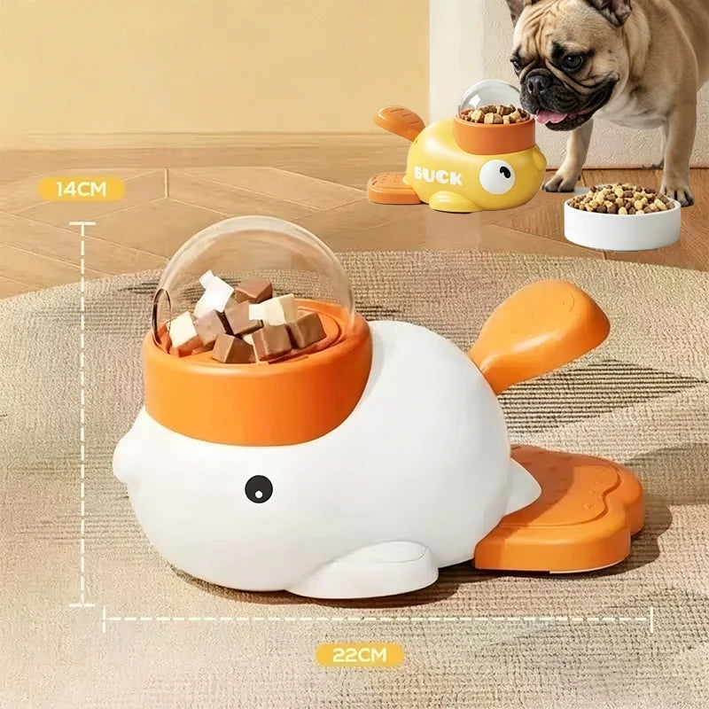 Dog 2-In-1 Interactive Toy Pet Automatic Food Treat Dispenser Cartoon Duck Design Slow Food Pet Snack Feeder for Dog Training