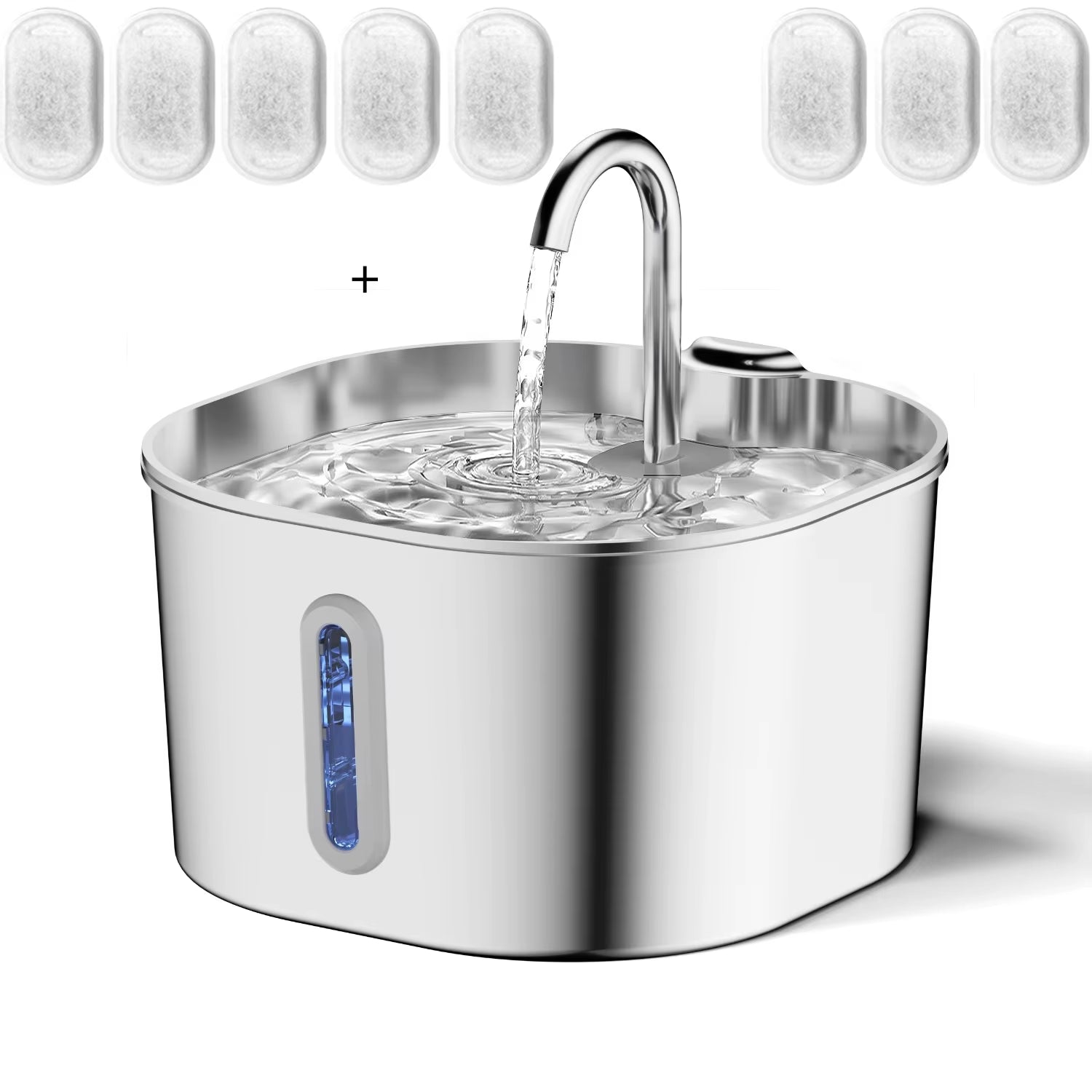 Stainless Steel Cat Water Fountain,2.2L,Pet Water Dispenser with Filter,Dog Drinking Fountain for Cats,Ultra Quiet Water Pump