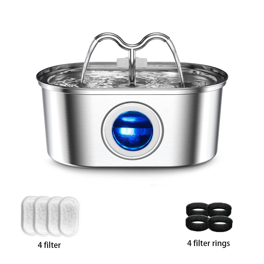 108Oz/3.2L Cat Water Stainless Steel Pets Dispenser with LED Light Silent Pump Automatic Fountain for Cat Dog Drinking Bowl