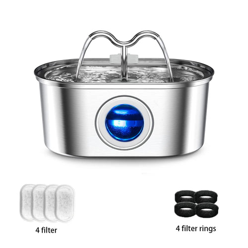 108Oz/3.2L Cat Water Stainless Steel Pets Dispenser with LED Light Silent Pump Automatic Fountain for Cat Dog Drinking Bowl
