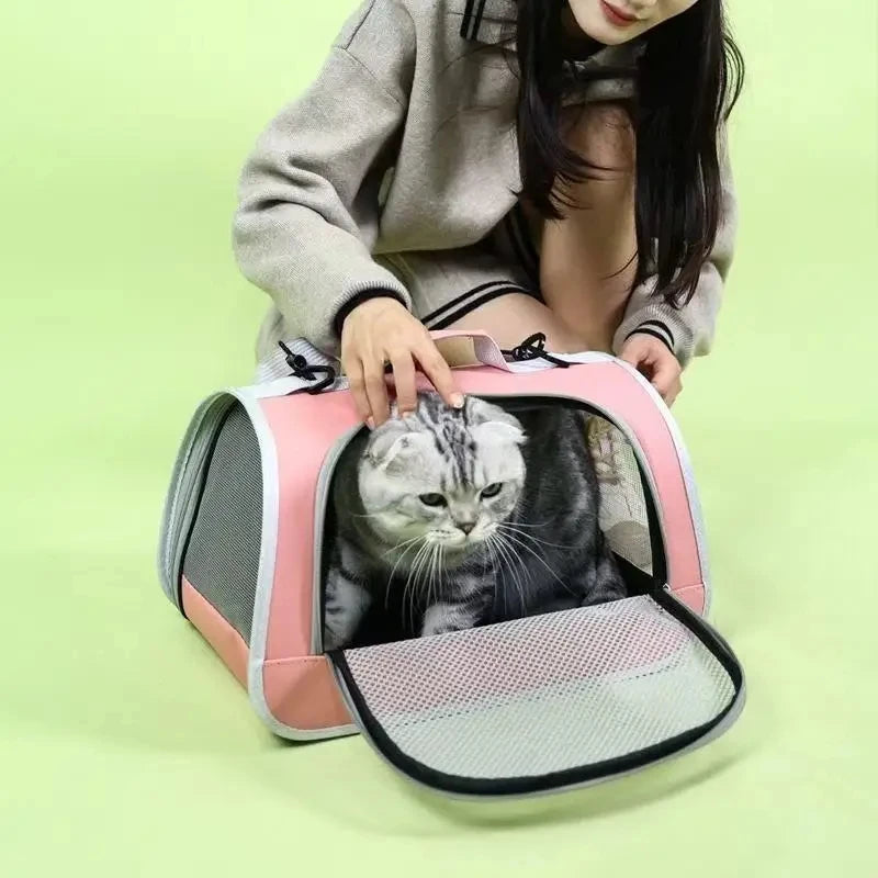 Foldable Cat Pet Carrier Backpack: Large Capacity, Portable, Breathable, for Travel and Car Outings with Your Dog or Cat