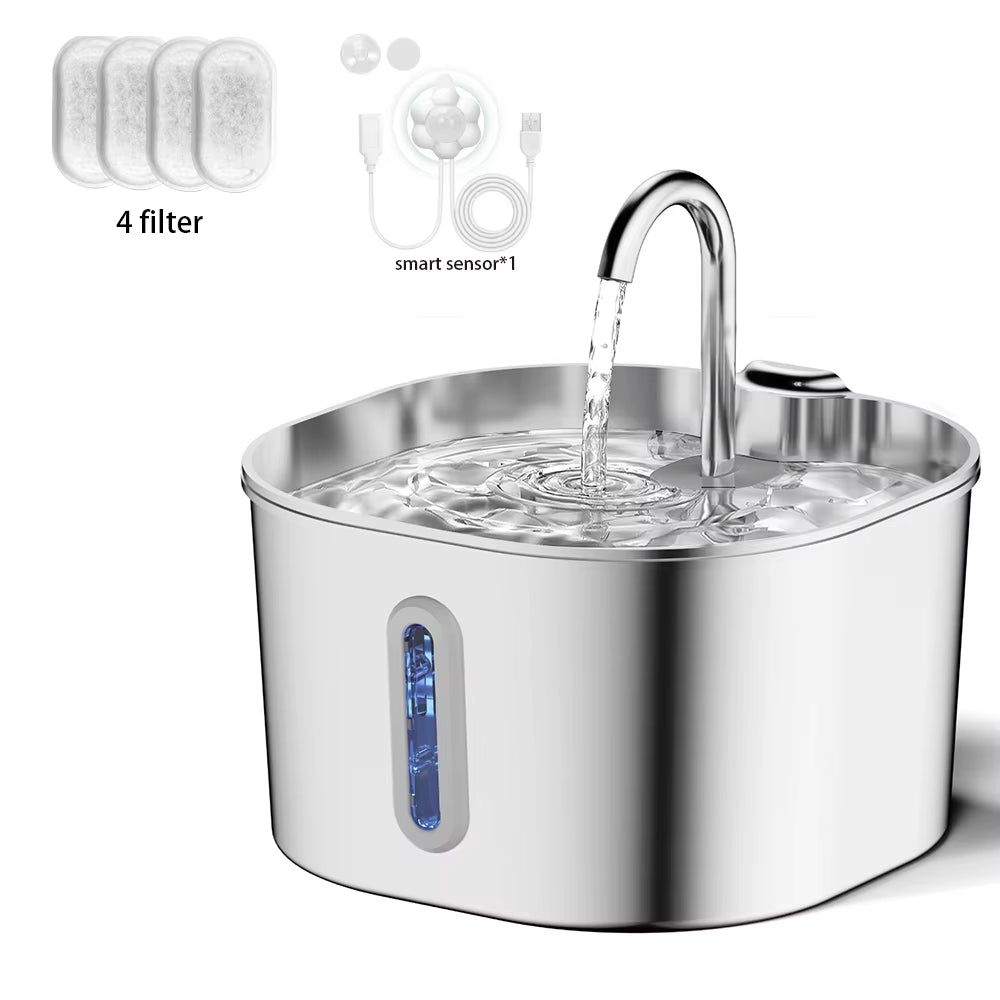 Stainless Steel Cat Water Fountain,2.2L,Pet Water Dispenser with Filter,Dog Drinking Fountain for Cats,Ultra Quiet Water Pump