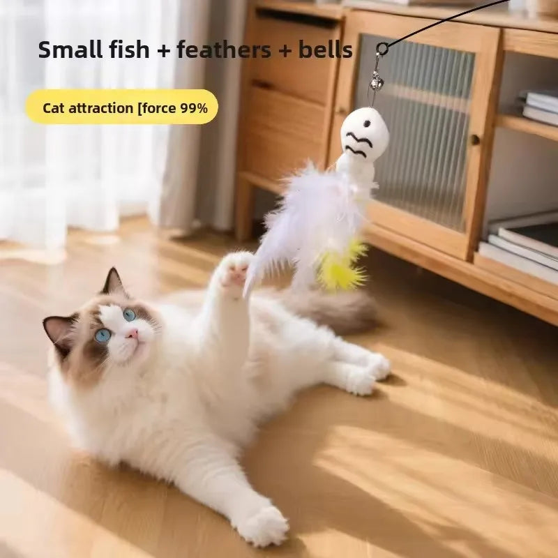 Cat Funny Cat Stick Steel Wire Long Pole Feather Cute Cat Toy Kitten Fishing Rotating Self-Pleasure Relief Pet Toy